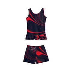 Abstract Curve Dark Flame Pattern Kid s Boyleg Swimsuit