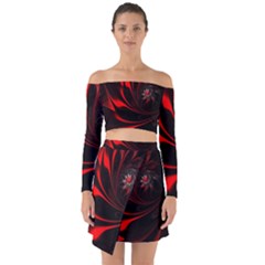 Abstract Curve Dark Flame Pattern Off Shoulder Top With Skirt Set by Nexatart