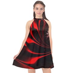 Abstract Curve Dark Flame Pattern Halter Neckline Chiffon Dress  by Nexatart