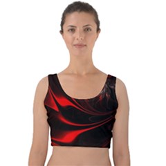 Abstract Curve Dark Flame Pattern Velvet Crop Top