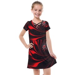 Abstract Curve Dark Flame Pattern Kids  Cross Web Dress