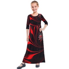 Abstract Curve Dark Flame Pattern Kids  Quarter Sleeve Maxi Dress