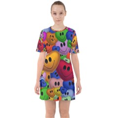 Heart Love Smile Smilie Sixties Short Sleeve Mini Dress by Nexatart