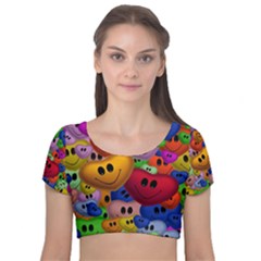 Heart Love Smile Smilie Velvet Short Sleeve Crop Top 