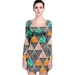 Abstract Geometric Triangle Shape Long Sleeve Velvet Bodycon Dress