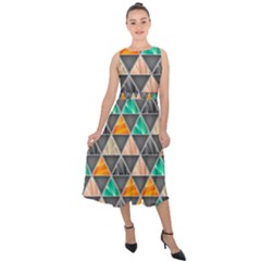 Abstract Geometric Triangle Shape Midi Tie-back Chiffon Dress