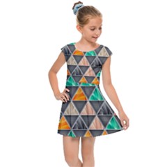 Abstract Geometric Triangle Shape Kids Cap Sleeve Dress