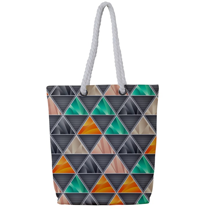 Abstract Geometric Triangle Shape Full Print Rope Handle Tote (Small)