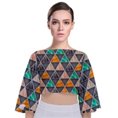 Abstract Geometric Triangle Shape Tie Back Butterfly Sleeve Chiffon Top