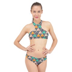 Abstract Geometric Triangle Shape High Neck Bikini Set