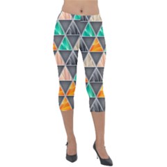 Abstract Geometric Triangle Shape Lightweight Velour Capri Leggings 