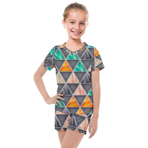 Abstract Geometric Triangle Shape Kids  Mesh Tee And Shorts Set by Nexatart