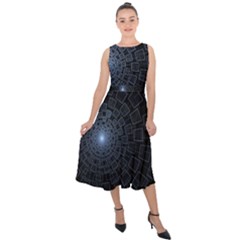 Pattern Abstract Fractal Art Midi Tie-back Chiffon Dress