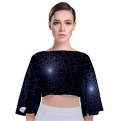 Pattern Abstract Fractal Art Tie Back Butterfly Sleeve Chiffon Top