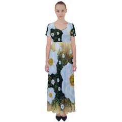 Summer Anemone Sylvestris High Waist Short Sleeve Maxi Dress