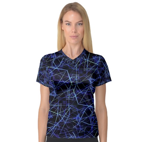 Galaxy Linear Pattern V-neck Sport Mesh Tee by dflcprints