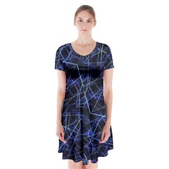 Galaxy Linear Pattern Short Sleeve V-neck Flare Dress by dflcprints