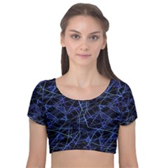 Galaxy Linear Pattern Velvet Short Sleeve Crop Top 