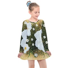 Summer Anemone Sylvestris Kids  Long Sleeve Dress