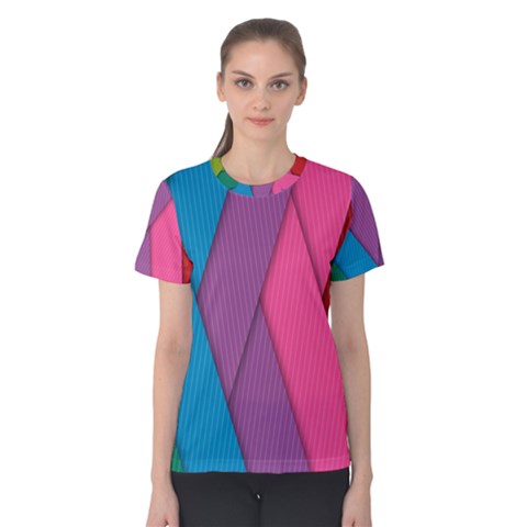 Abstract Background Colorful Strips Women s Cotton Tee by Nexatart