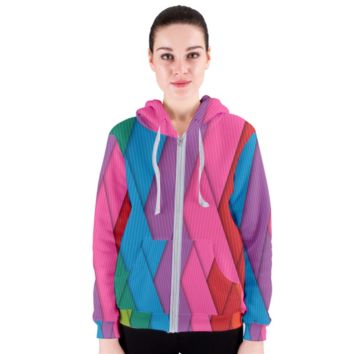 Abstract Background Colorful Strips Women s Zipper Hoodie