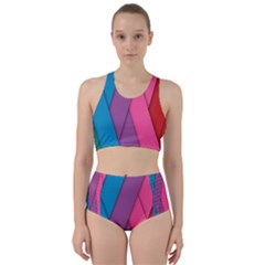 Abstract Background Colorful Strips Racer Back Bikini Set by Nexatart