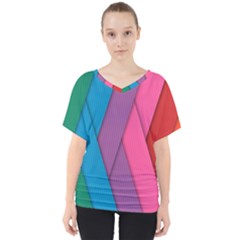 Abstract Background Colorful Strips V-neck Dolman Drape Top by Nexatart