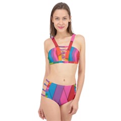 Abstract Background Colorful Strips Cage Up Bikini Set by Nexatart