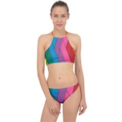 Abstract Background Colorful Strips Racer Front Bikini Set by Nexatart