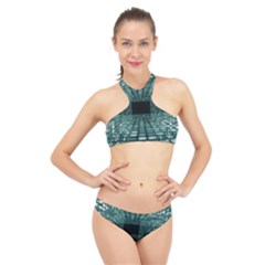 Abstract Perspective Background High Neck Bikini Set