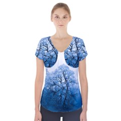 Nature Inspiration Trees Blue Short Sleeve Front Detail Top