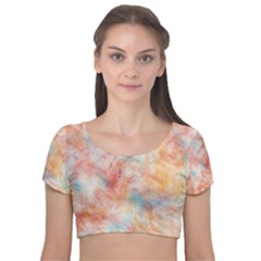 Wallpaper Design Abstract Velvet Short Sleeve Crop Top 