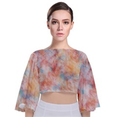 Wallpaper Design Abstract Tie Back Butterfly Sleeve Chiffon Top