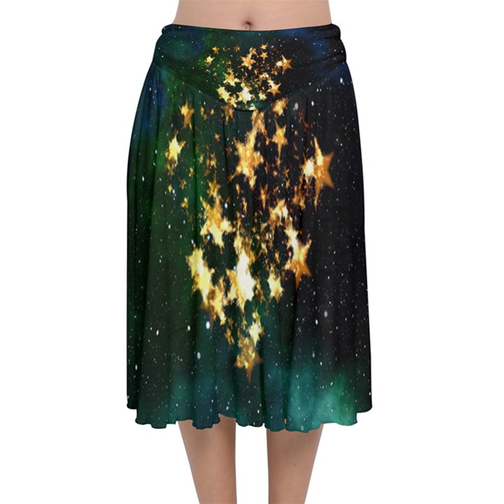 Heart Love Universe Space All Sky Velvet Flared Midi Skirt