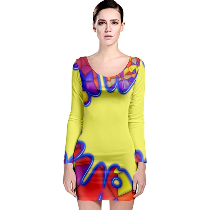 Embroidery Dab Color Spray Long Sleeve Bodycon Dress