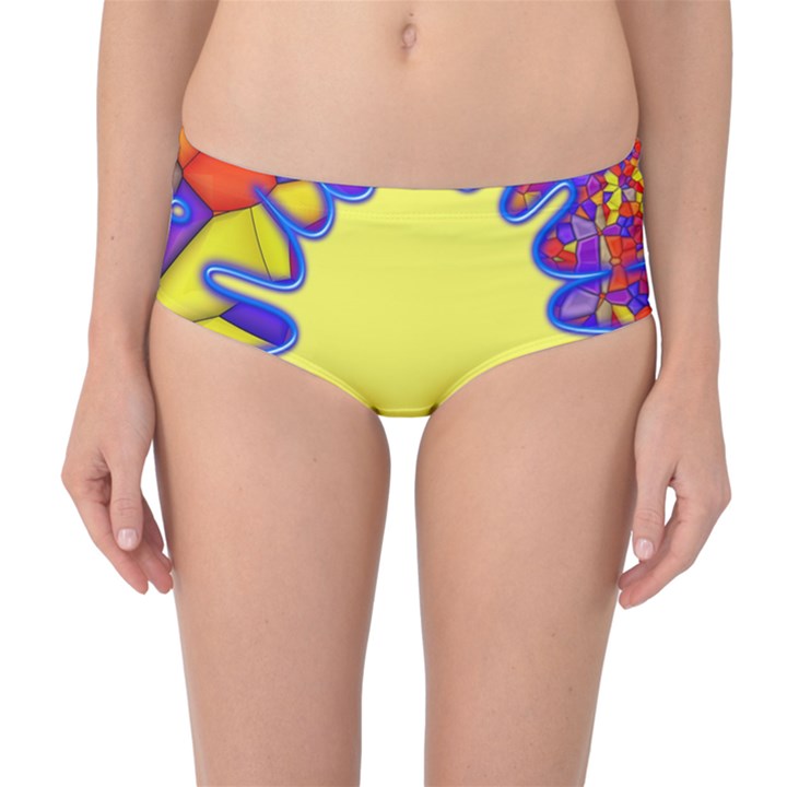 Embroidery Dab Color Spray Mid-Waist Bikini Bottoms