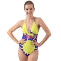 Embroidery Dab Color Spray Halter Cut-Out One Piece Swimsuit View1