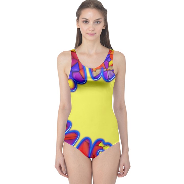 Embroidery Dab Color Spray One Piece Swimsuit