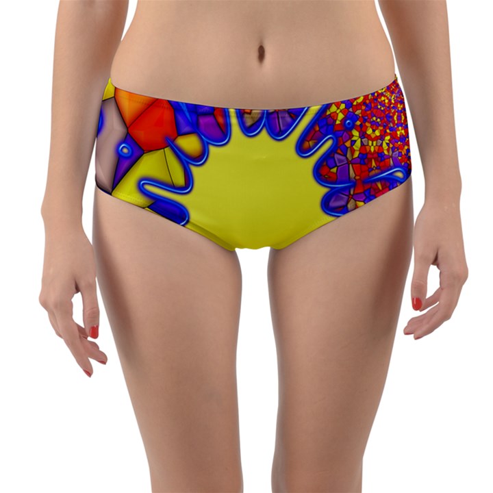 Embroidery Dab Color Spray Reversible Mid-Waist Bikini Bottoms