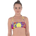 Embroidery Dab Color Spray Halter Bandeau Bikini Top View1