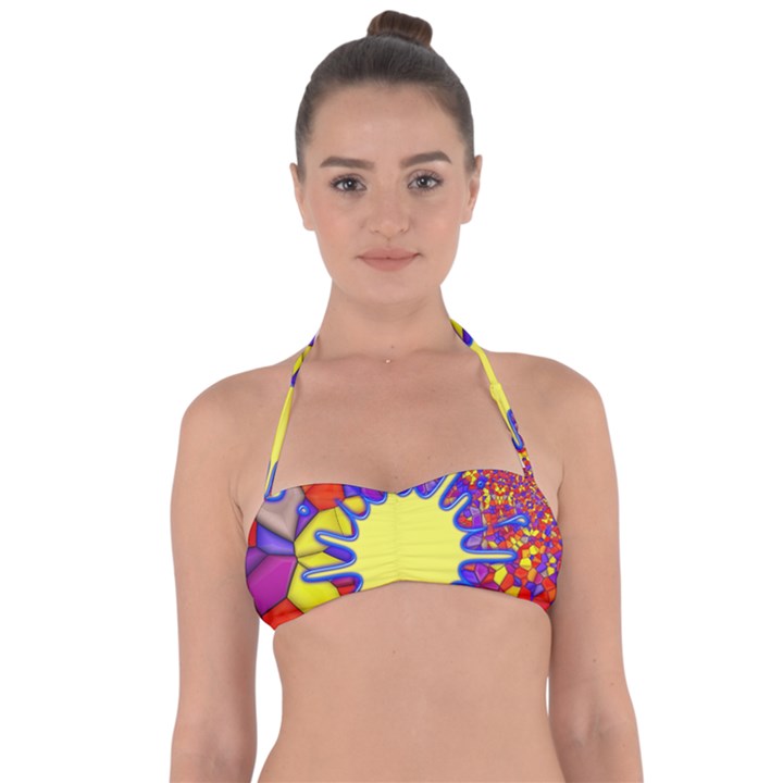 Embroidery Dab Color Spray Halter Bandeau Bikini Top