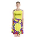 Embroidery Dab Color Spray Sleeveless Waist Tie Chiffon Dress View1