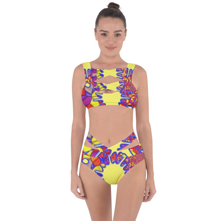 Embroidery Dab Color Spray Bandaged Up Bikini Set 