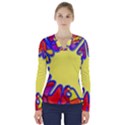 Embroidery Dab Color Spray V-Neck Long Sleeve Top View1