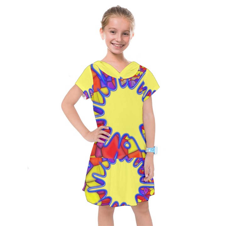 Embroidery Dab Color Spray Kids  Drop Waist Dress