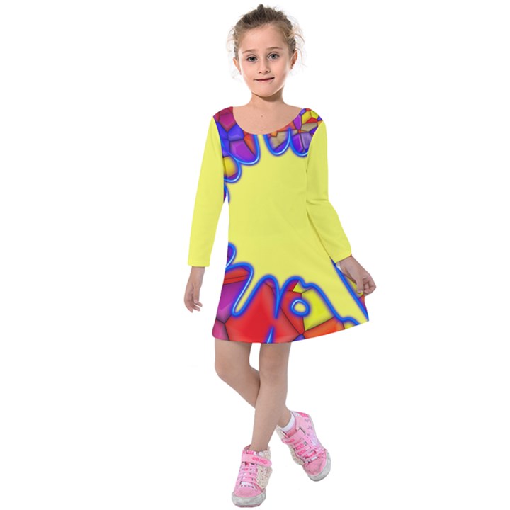 Embroidery Dab Color Spray Kids  Long Sleeve Velvet Dress