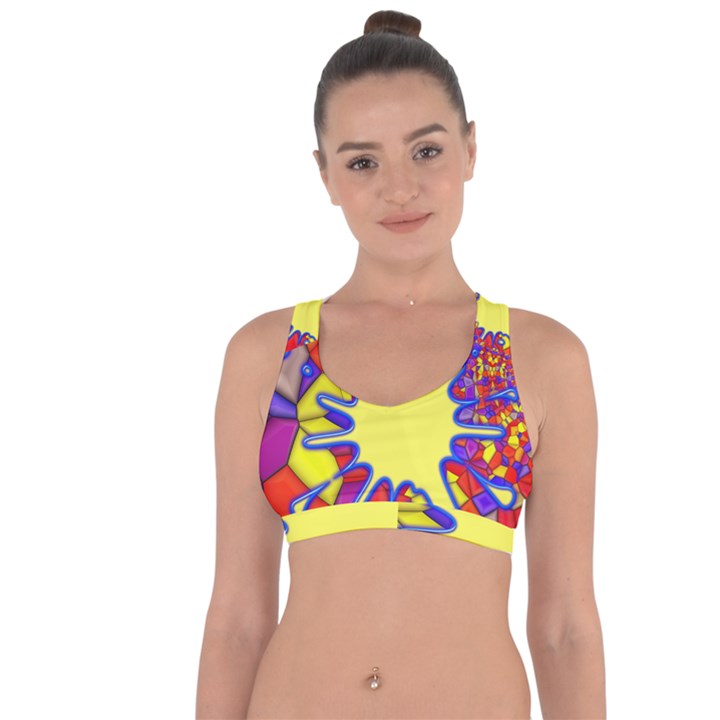 Embroidery Dab Color Spray Cross String Back Sports Bra