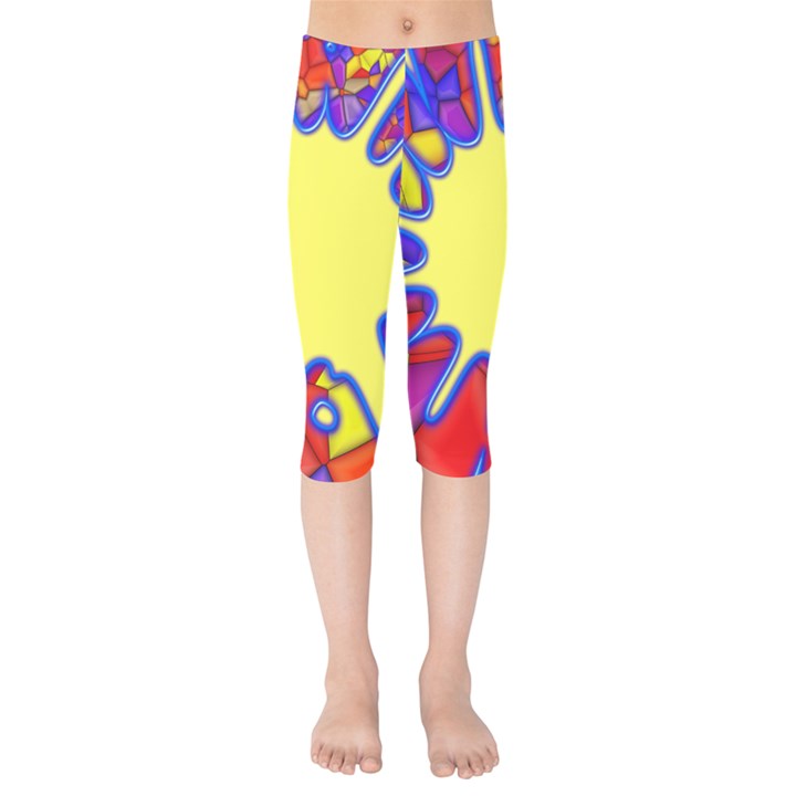 Embroidery Dab Color Spray Kids  Capri Leggings 