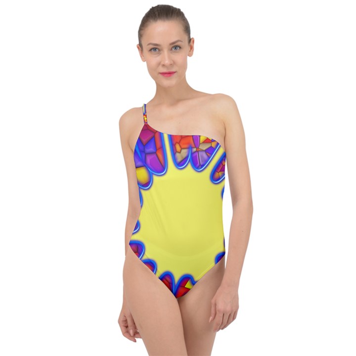 Embroidery Dab Color Spray Classic One Shoulder Swimsuit