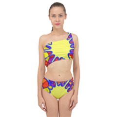 Embroidery Dab Color Spray Spliced Up Two Piece Swimsuit